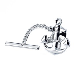 Silver Tone Tie Pin Tie Tack with Chain Partty Accessories - Ruddle Shape