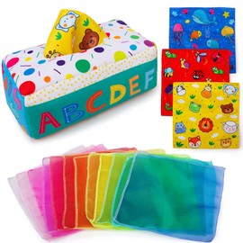 teytoy teytoy My First Baby Tissue Box, Soft Stuffed High Contrast Crinkle Montessori Square Sensory Toys Juggling Rainbow Dance Scarves for Toddler, Infants, Newborns and Kids Educational Preschool Learning