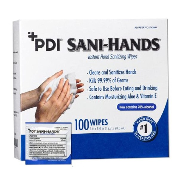 PDI D43600 Sani - Hands Alcohol Wipes -, 1000 Wipes, 5" x 8", Individual Packets