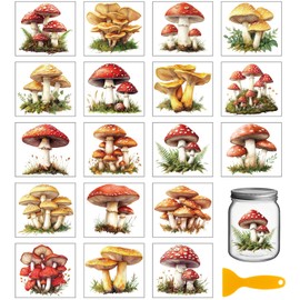 GLOBLELAND 18 Blatt Retro Transferaufkleber Mit Pilzen 3.9x3.6 Zoll Pflanzen Bunt Zum Aufreiben Für Tassenaufkleber Vasen Glas Kunsthandwerk Dekorationen