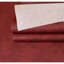 A-Express Floral Faux Leather Fabric - Embossed PU Vinyl Material - 140cm 55" Inches Wide - 430 GSM by The Metre - Textured Flower Upholstery Fabric, DIY Craft Sheets, Purse - Maroon Half Metre