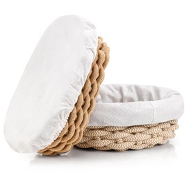 DoubleFill Handmade Cotton Rope Banneton Bread Proofing Basket Set, with Liner & Cloth Cover, 9 Inch Round & 10 Inch Oval Bread Baskets, for Artisan Baking, Sourdough Storage Baking Supplies