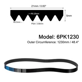 sourcing map 6K484/6PK1230 Serpentine Belt 6 Ribs 1230mm Length x 21mm Width x 5mm Height, EPDM Poly V Belt, Multi Wedge Micro V Belt for Vehicle