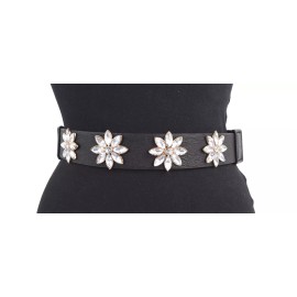 Skelapparel Bridal Wedding Cocktail Party Rhinestone Flowers Beautiful Black elastic belt