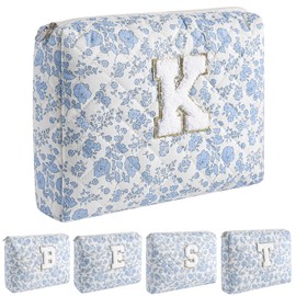 JOVAKIT Makeup Bag Cosmetic Bag for Women, Cute Christmas Gifts Floral Coquette Make Up Bag, Floral Flowers Coquette Travel Toiletry Bag, Zipper Make Up Pouch Organizer Trendy Stuff (Blue K)