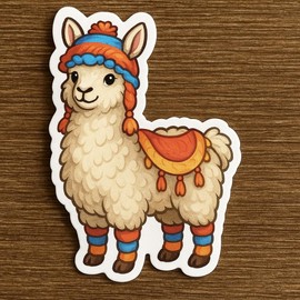 Llama Sticker, Cute Llama with Flower Car Decal, 5 inches - Vinyl, Car Bumper, Cooling Box, Waterproof Sticker, Decal Car Laptop Wall Window Sticker