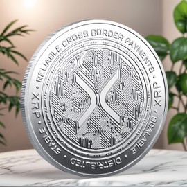 XRP Coin 1.57 Inch - Physical Metal XRP Ripple Cryptocurrency Coin with Premium Plastic Protective Case, Collectible Ripple XRP Merchandise & Crypto Gold Coin Gift (Silvery)