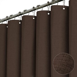 BTTN Extra Long Shower Curtain - 72x84 Inches Long Linen Textured Heavy Duty Fabric Shower Curtain Set with 12 Plastic Hooks, Tall Luxury Simple Waterproof Cloth Shower Curtains for Bathroom - Brown