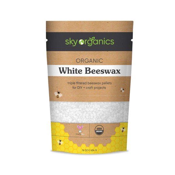 Organic White Beeswax Pellets (1lb) by Sky Organics 100% Pure USDA Organic Bees Wax Pesticide-free Triple Filtered, Easy Melt Beeswax Pastilles for DIY Candles Skin Care Lip Balm