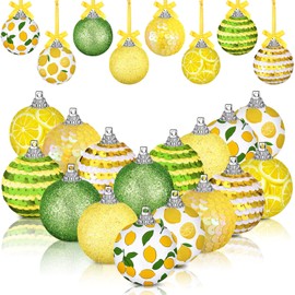 Zeyune 16 Pcs Summer Lemon Hanging Pellets Summer Ball Hanging Ornament Yellow Green Whited Ball for Summer Tree Decor Summer Lemon Ball Decorations for Party