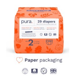 Pura Hypoallergenic Diapers Size 2 (7-13 lbs) Monthly Pack, Totally Chlorine Free, Wetness Indicator, Suitable for Sensitive Skin, Soft Organic Cotton Comfort, Overnight, 6 Packs of 29 (174 Diapers)