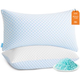 UYWO Cooling Memory Foam Pillows for Sleeping Firm and Soft, Queen Size Set of 2, Original Adjustable Pillows for Side, Back or Stomach Sleepers (2, Blue, Queen)