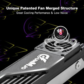 GUNMJO M.2 2280 SSD Heatsink, 20mm Built-in Cooling Fan, Aluminum Plate-Fin Design, with Thermal pad for AI and Gaming PC, Black