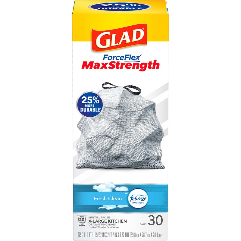 Glad ForceFlex MaxStrength XL Trash Bags, 20 Gal, Fresh Clean,