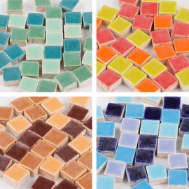 PINUO&KE 200 Pieces / 200 g Square Shapes 0.4x0.4 inch Square Ceramic Mosaic Mosaic Tiles for Crafts, Colorful Stained Glass Pieces for Mosaic Projects - Treasure Blue Mix