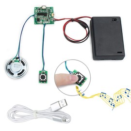 WayinTop Sound Module Button Control Music Voice Player Programmable Talk Chip Musical 8MB MP3 WAV USB Downloadable with AA Battery Box + USB Cable for DIY Audio Cards Christmas Creative Gift