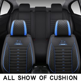 OUTOS Luxury Leather Auto Car Seat Covers 5 Seats Full Set Universal Fit (Black-Blue)