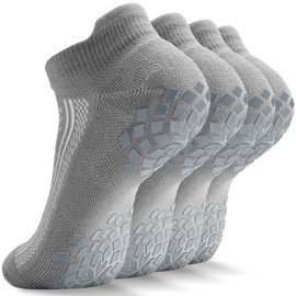 SITOISBE Pilates Grip Socks - Cushioned Slipper Non-Slip Grippy for Women Men Yoga - Barre Workout Hospital Sticky Socks, Medium, Grey, 2 Pairs
