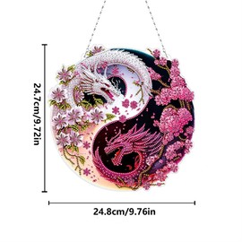 Meecaa Diamond Art Painting Wreath Kit with Tools, Dragon Flower DIY 5D Special Shaped Diamond Crafts Window Wall Door Decoration (Dragon)