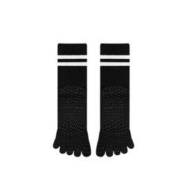 svlftecon Women Yoga Pilates Socks with Grips Non Slip Full Toe Cotton for All Seasons Crew Series 25, Black, Medium