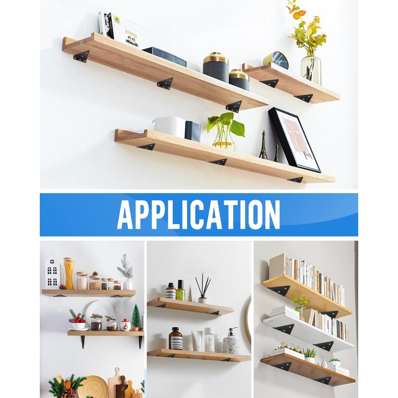 Pack of 2 Floating Shelf Brackets, Black, 8 cm Triangle