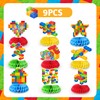 Building Block Honeycomb Centerpieces, 9 Pcs Building Block Themed Honeycomb