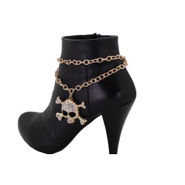 Unbranded Women Gold Metal Chain Link Boot Bracelet Shoe Anklet Biker Skeleton Skull Charm