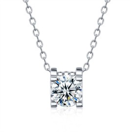 LibreLumos 2CT Moissanite Necklace for Women, Solitaire Lab Created Diamond Pendant, 18K White Gold Plated 925 Sterling Silver Necklace, Gifts for Women Wife Mom Jewelry, Silver