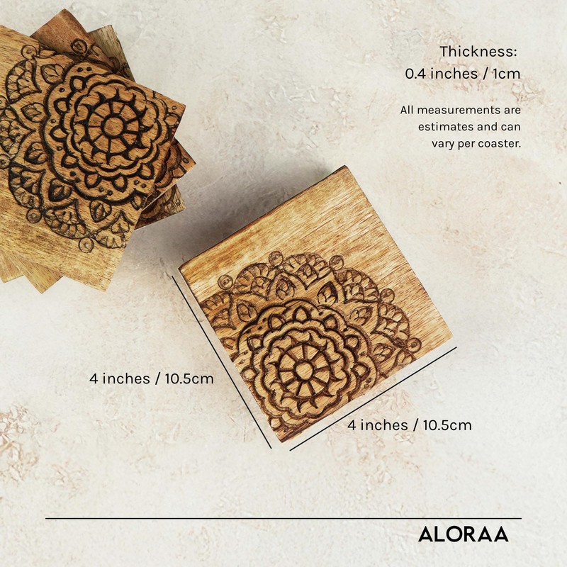 Hand Carved Mandala Coasters (set of 4)