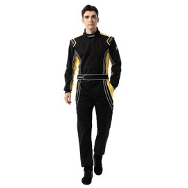 J-RACING® Racing Suit Karting Suit/Race/Rally Go Kart Auto Racing Fire SFI 3.2A/1 (Black/Yellow-M)