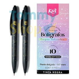 Bolígrafos Kiut Soft Touch Negros, Pack de 10, Trazo Medio
