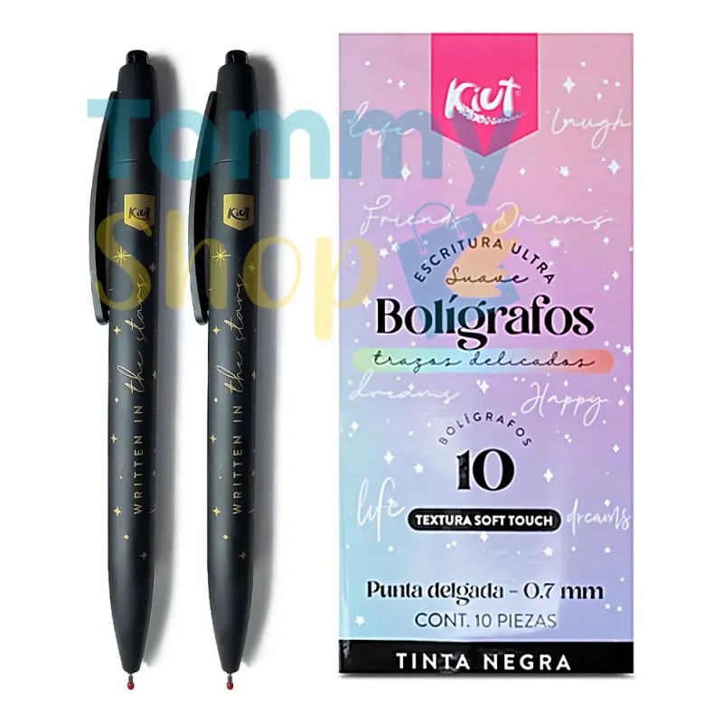 Bolígrafos Kiut Soft Touch Negros, Pack de 10, Trazo Medio