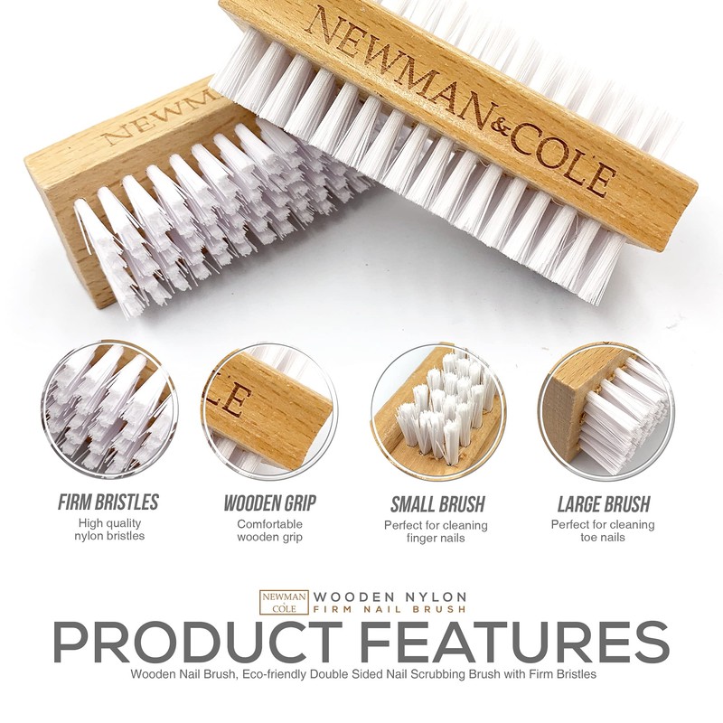 Wooden Nail Brush, Double-Sided Nail Scrubbing Brush with Firm Plastic