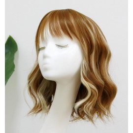 Short Bob Wavy Curly Wigs Ginger Brown Blonde Highlights Wigs With Bangs Heat Resistant Syntheitc Wig For Girls Fashion Costume Wig Beauty Party Wig