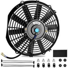 MuHize 12 Inch Cooling Radiator Fan, 12V 80W Engine Cooling Fan Push Pull, High Performance Universal Electric Radiator Cooling Assembly with Mount Kit (Black) Set of 2
