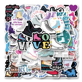 62Pcs Ice Skating Stickers Pack, Cartoon Cute Vinyl Waterproof Decals for Water Bottle,Laptop,Phone,Skateboard,Scrapbooking,Bumper Decor for Kids Teens Adults Fans for Party Supply