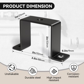 2"x2" Square Tube Strap Clamp | Black Square Pipe Clamp with Powder Coated | Wood Deck Fence Post Tie | Square Tube Buckle for Water Pipes,Stairs Railing (2"x2" - 6 Pack)