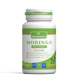 TWOHHACC Pure Moringa Powder Capsules Organic Moringa Leaf Green Superfood Supports Energy Immunity Skin Gut and Joint Health Gluten Free Supplement 120ct