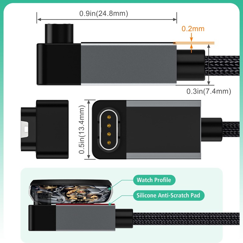 AGVEE 1.5ft Charger Cable for Garmin Watch, L-Shape Braided Charging