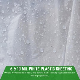 Farm Plastic Supply - White Polyethylene Sheeting - Thick Plastic Tarp, Drop Cloth Vapor Barrier (6 mil - 20' x 100'')