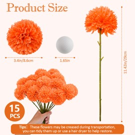 Feivando 15 Pcs Fall Artificial Chrysanthemums Flowers Fake Mums Orange Silk Ball Flower Floral Bouquet Arrangements for Autumn Thanksgiving Table Centerpiece Home Garden Indoor Outdoor Decor
