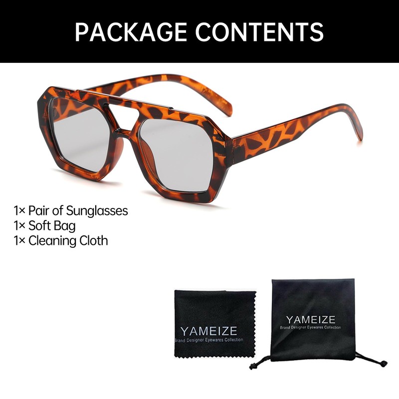 YAMEIZE 70s Retro Double Bridge Pilot Sunglasses for Women Men