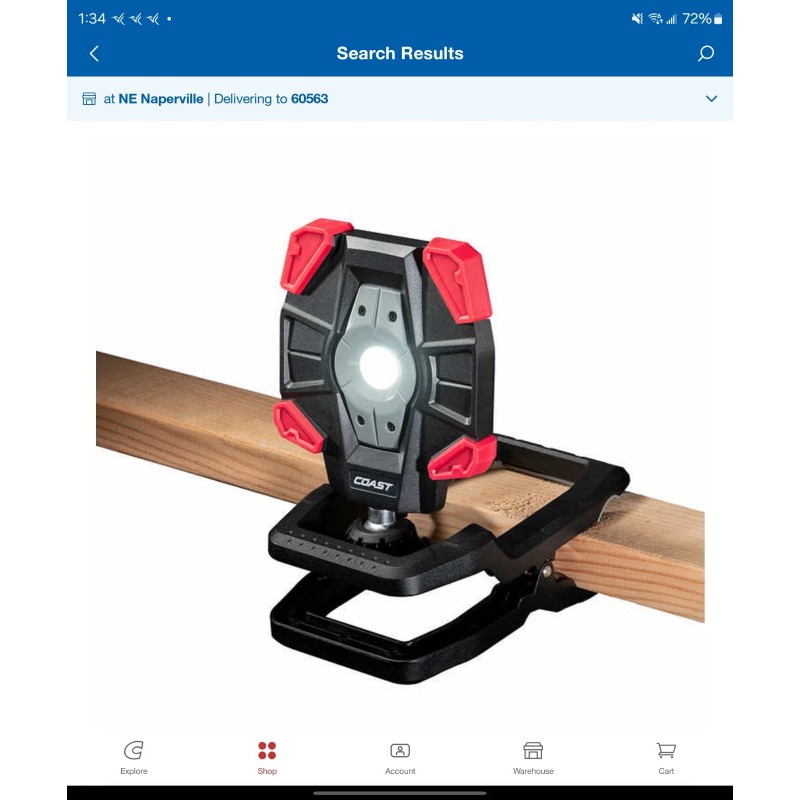 Coast 1718620 Rechargeable 3900 Lumens Clamp 3-Mode 16-Hour Work Light