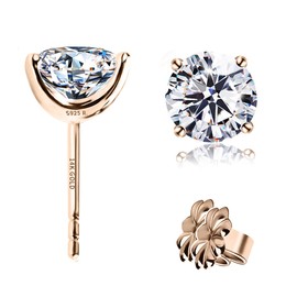 "STUNNING FLAME" Solid 14K Rose Gold Post & Sterling Silver Cubic-Zirconia Stud CZ Earrings | 3ct