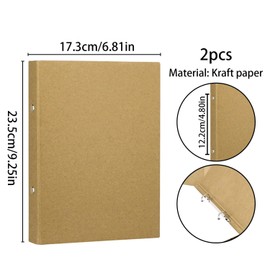 XIAQICA Pack of 2 Ring Binder A5 Refillable Kraft Paper Ring Binder A5 Ring Binder Kraft Loose Leaf Paper A5 Kraft Paper Binder Tray with 2 Rings for School, Office (23.5 x 17.5 cm)