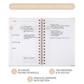 ZICOTO Aesthetic Daily Planner And Notebook With Hourly Schedule - Beautiful Spiral To do List Notepad For Work/Home to Organize Tasks And Appointments - Stylish School/Office Supplies Book For Women