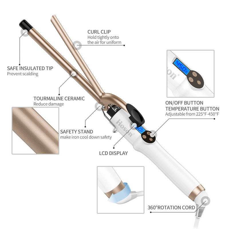 Hoson 1/2 Inch Curling Iron Professional, Ceramic Tourmaline Curl Wand