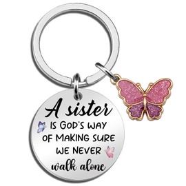 Cxulquvs Mothers Day Gifts for Sister A Sister Is God’S Way We Never Walk Alone Sister Keychain Best Birthday Christmas Gift for Sisters Adult From Sisters