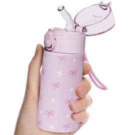Turmaster 5oz Small Water Bottle with Straw, Gym Water Bottle with 3D Printed Pattern, Insulated Bottle for Hot&cold Drinks,360°leak-Proof for Student, Girl, School, Sports,Travel-Bow