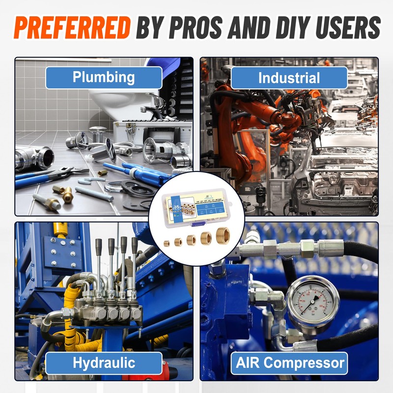 Ailbiuko 35Pcs Brass Pipe Plug Fitting Assortment Kit,1/8" 1/4" 3/8"